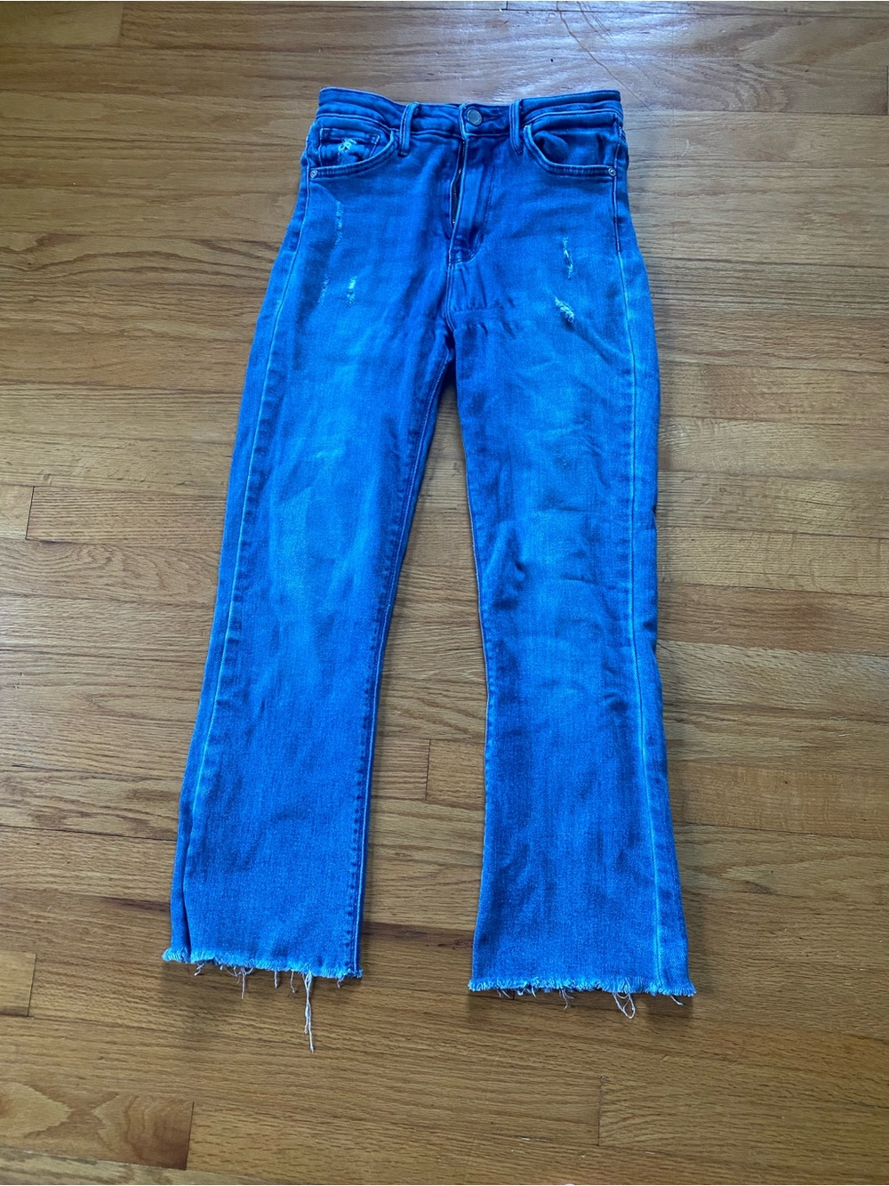 Just Black Mid-Rise Blue Flared Jeans with Raw Hem